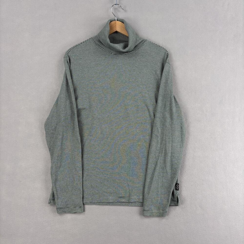Todd Snyder Shirt Mens Large Green Stripe Cotton Turtleneck Knit Long Sleeve